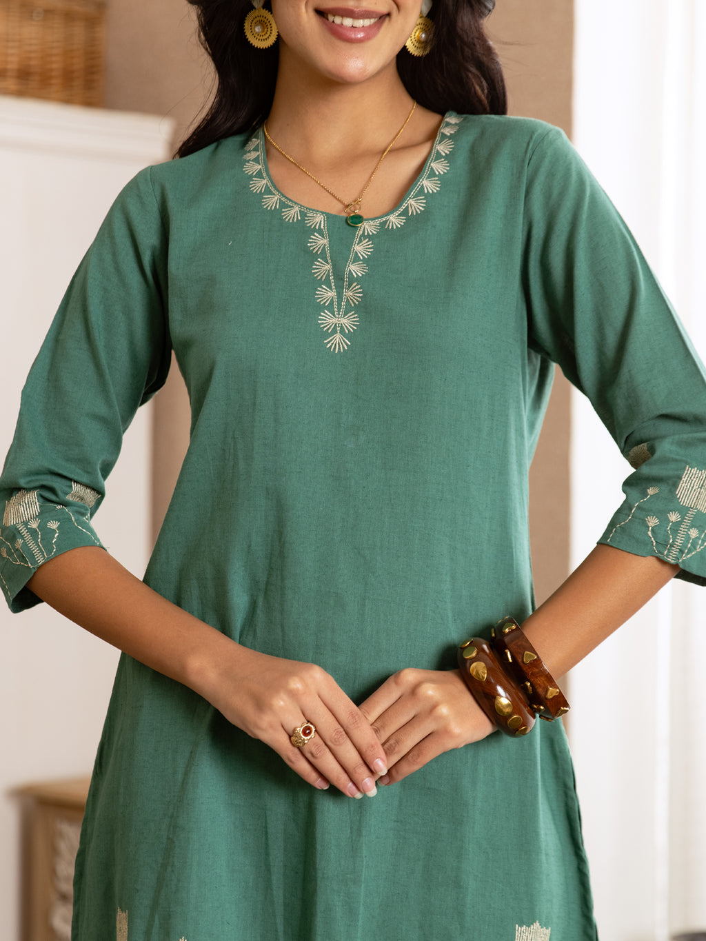 Flarix Green Embroidery Kurta Set