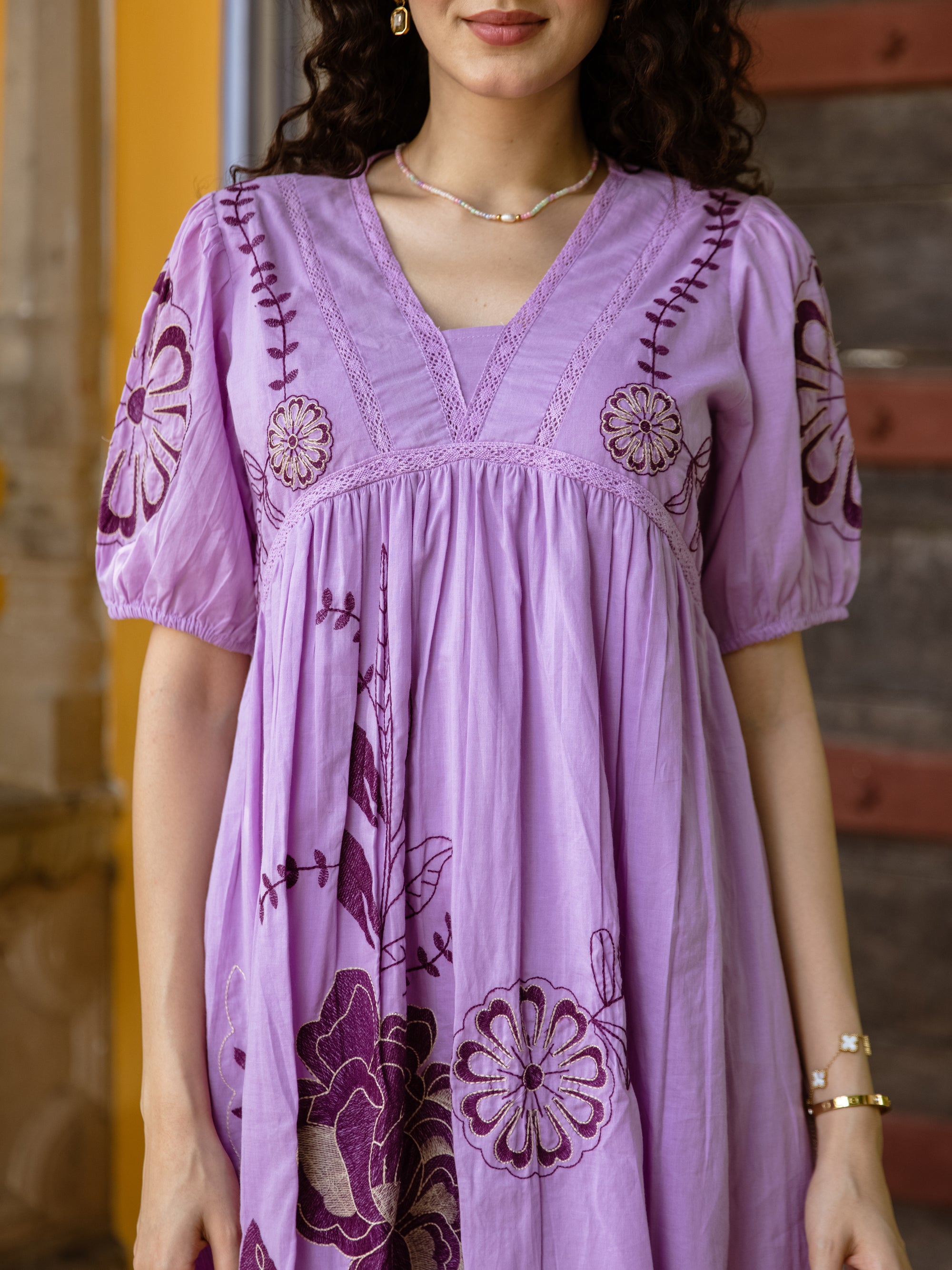 Garden Purple Embroidery Dress
