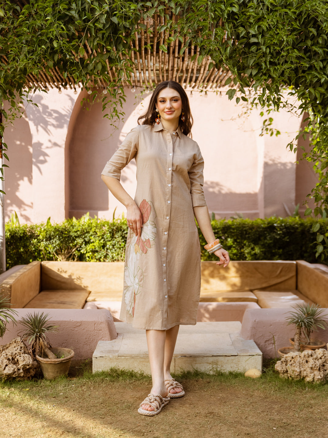 Mangolia Beige embroidery Dress