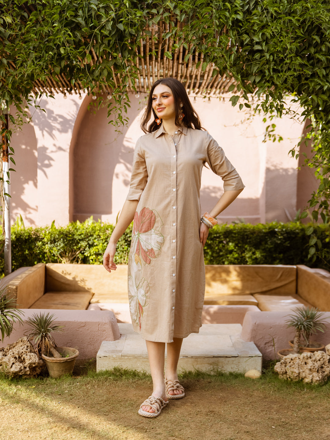 Mangolia Beige embroidery Dress