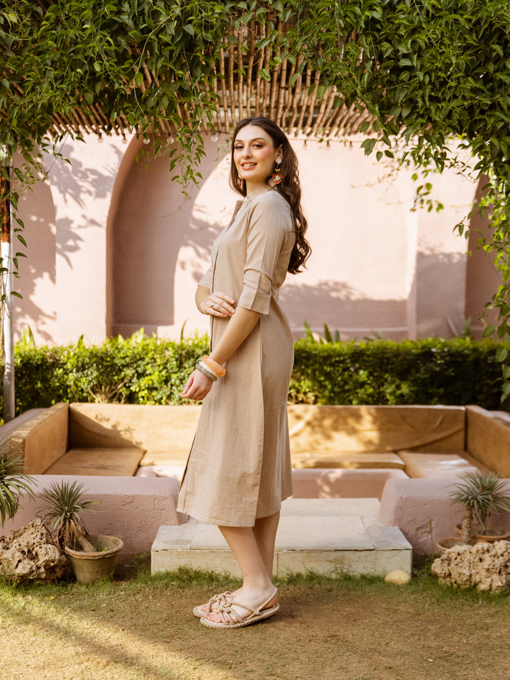 Mangolia Beige embroidery Dress