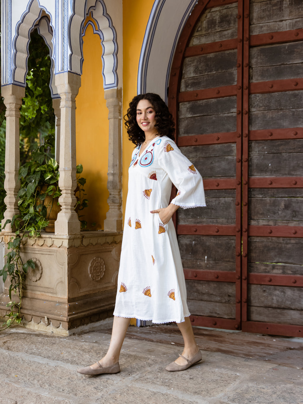 Bold White Embroidery Dress