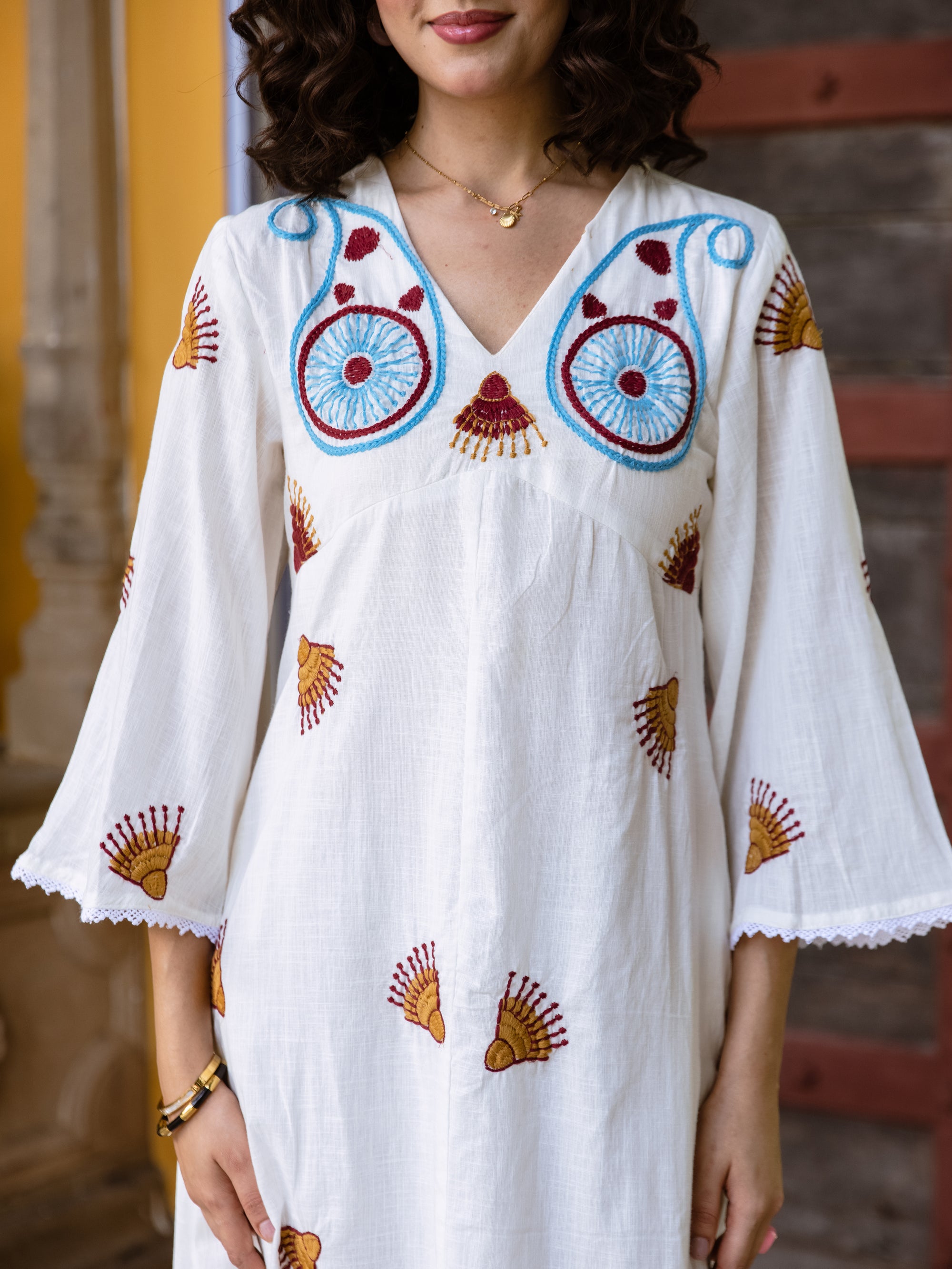 Bold White Embroidery Dress