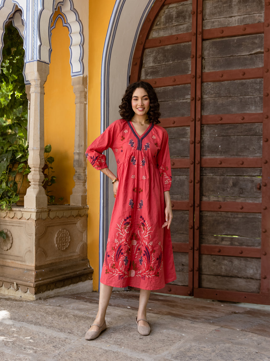 Leah Red Embroidery Dress