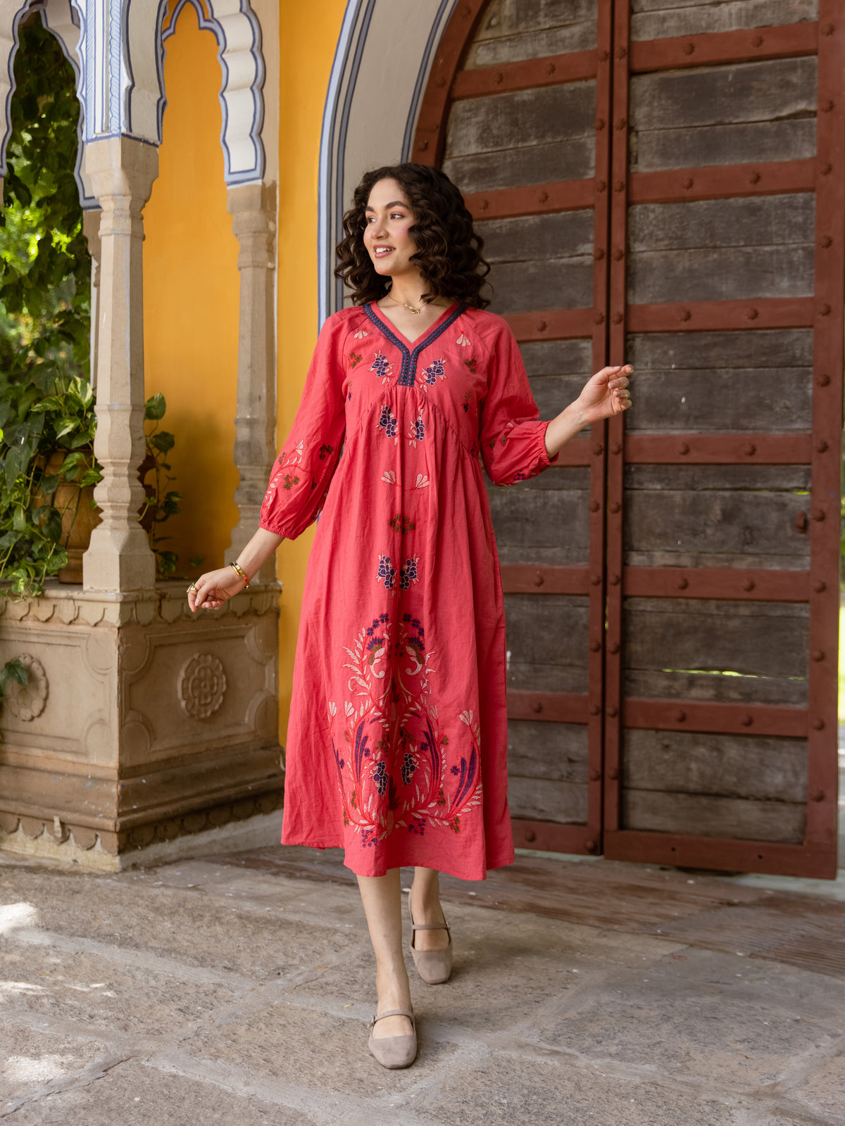 Leah Red Embroidery Dress