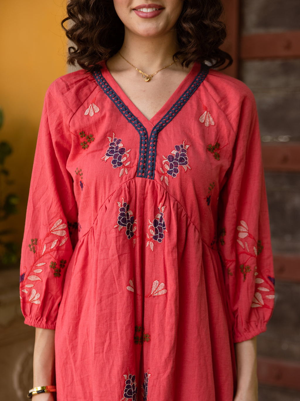 Leah Red Embroidery Dress