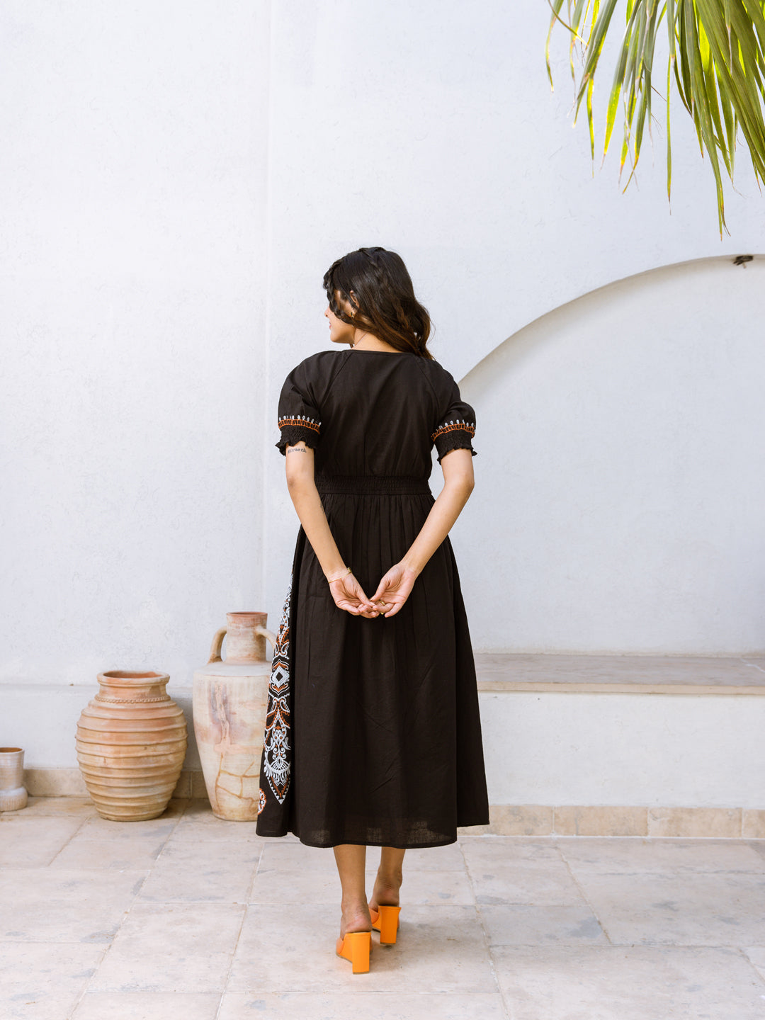 Denny embroidered black dress