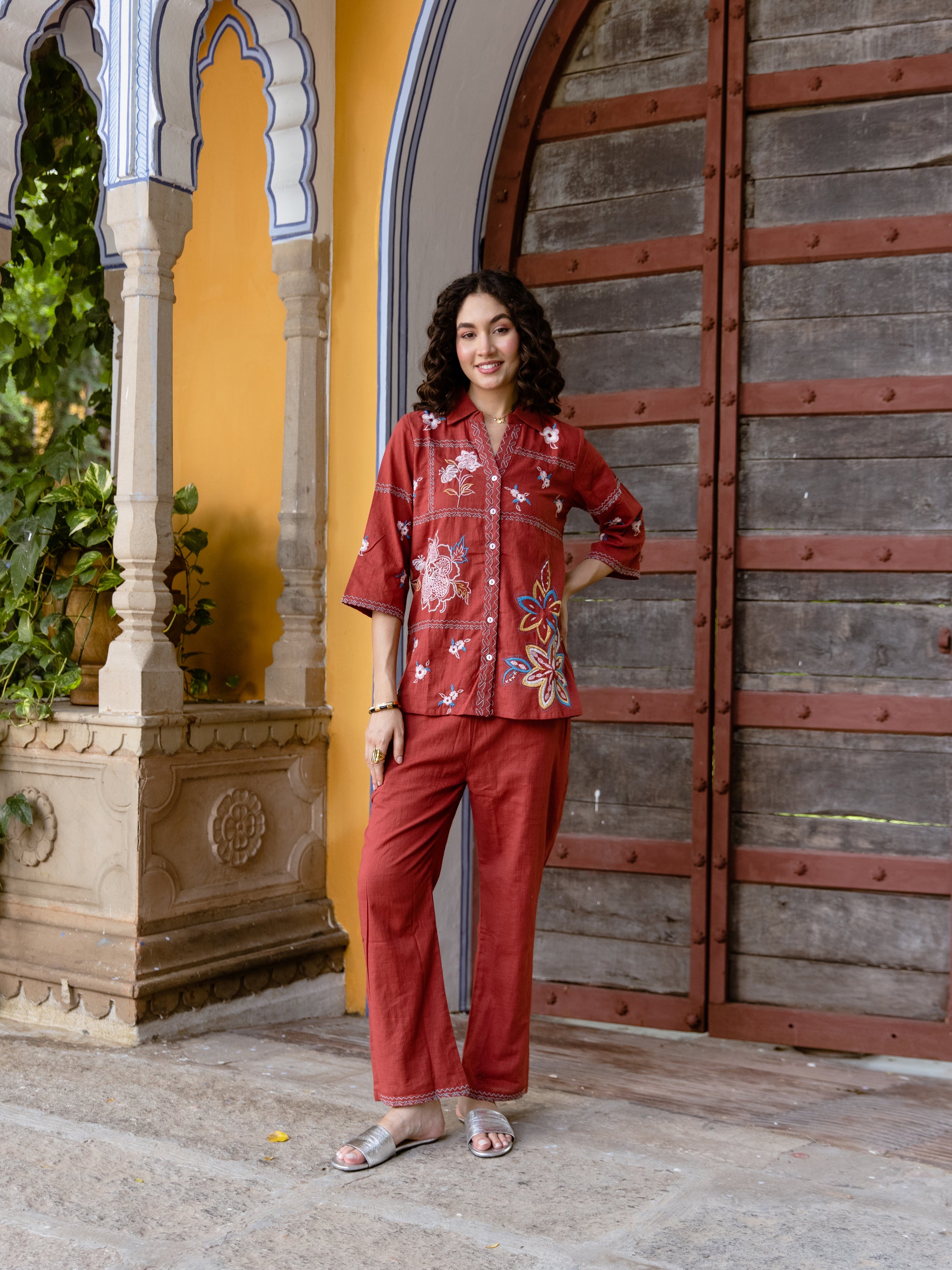 Chirag Maroon Embroidery Co-ord Set