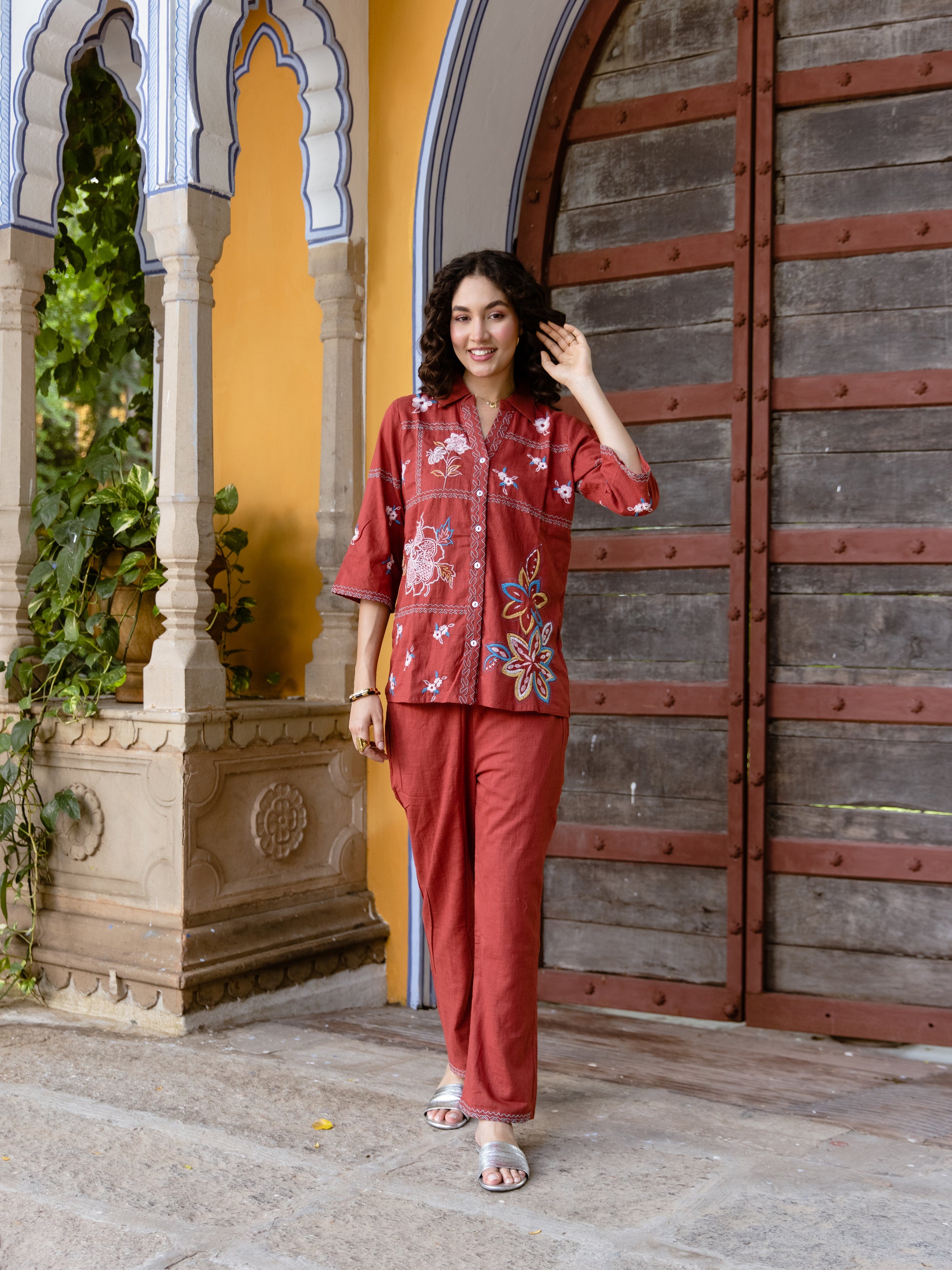 Chirag Maroon Embroidery Co-ord Set
