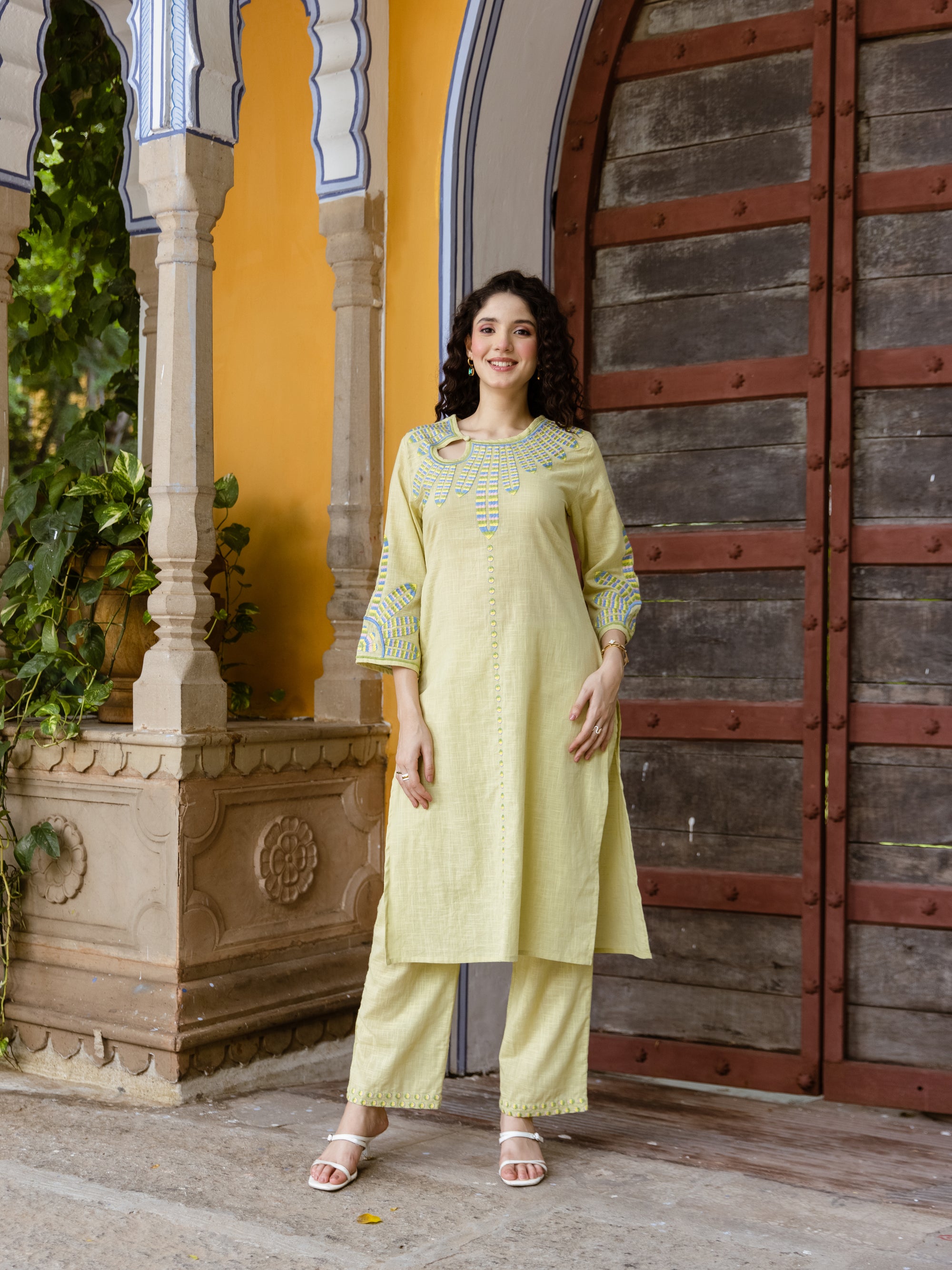 Pink Beauty Green Embroidery Kurta Set