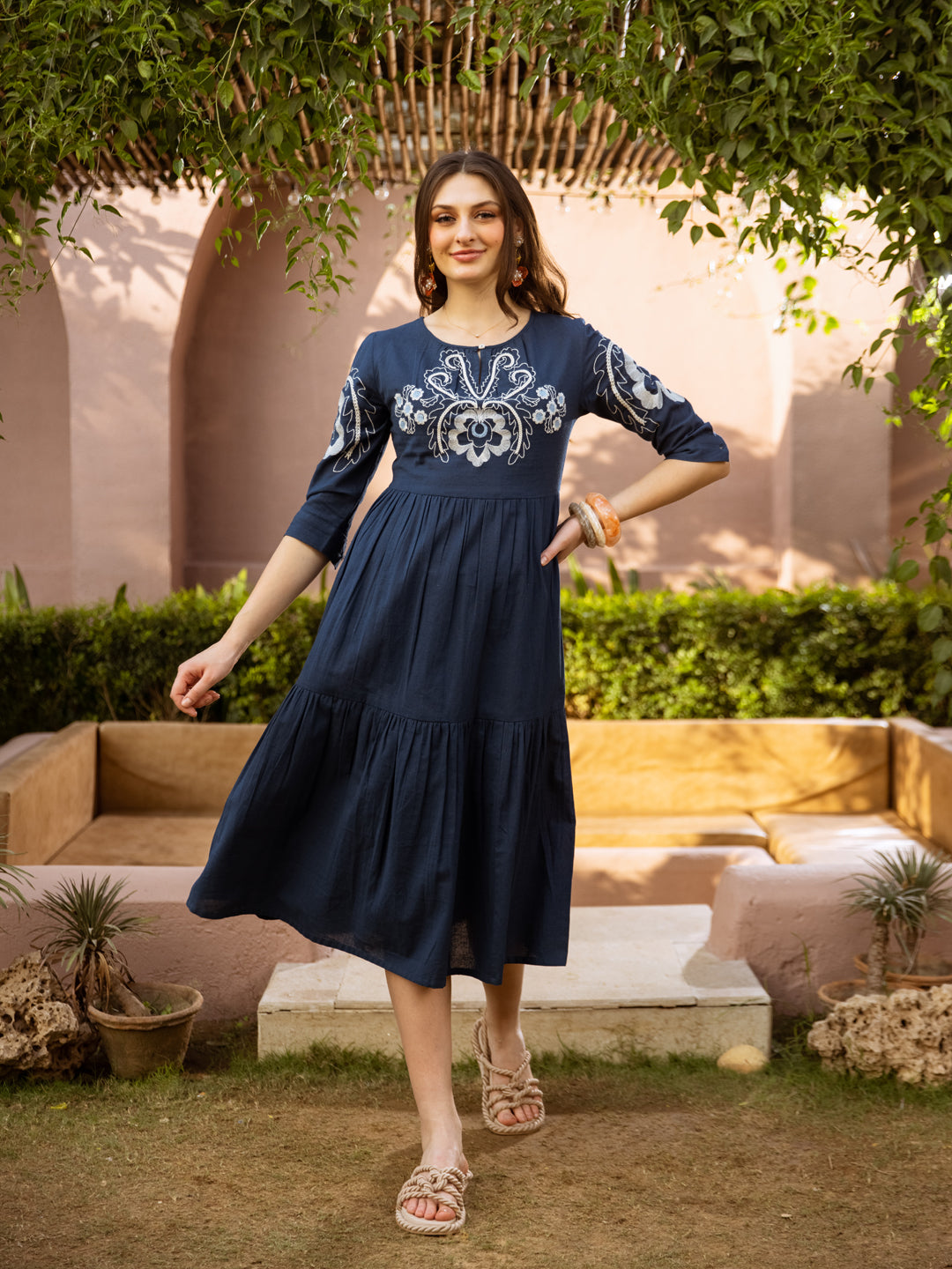 Leif Blue Embroidery Dress