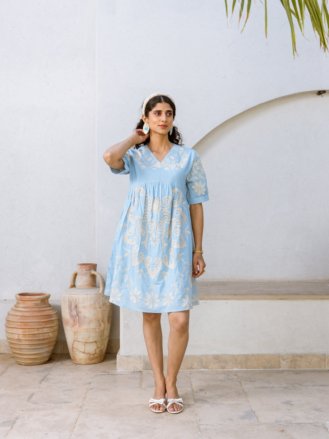 Blue circle embroidery blue dress