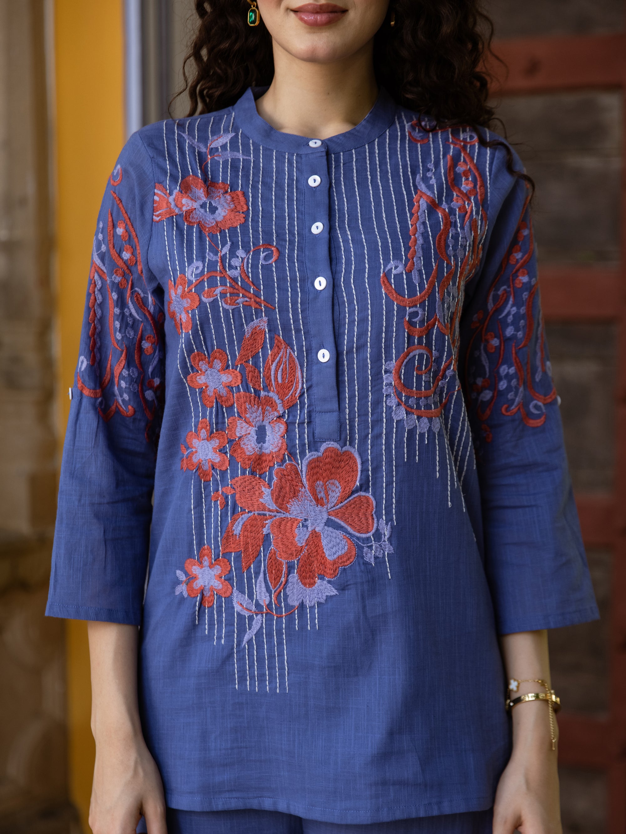 Adary Blue Embroidery Co-ord Set