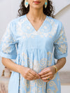 Blue circle embroidery blue dress