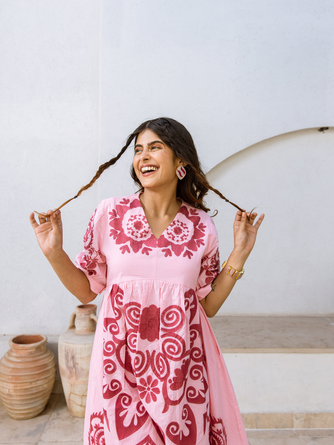 Blue Circle  Embroidery  dress