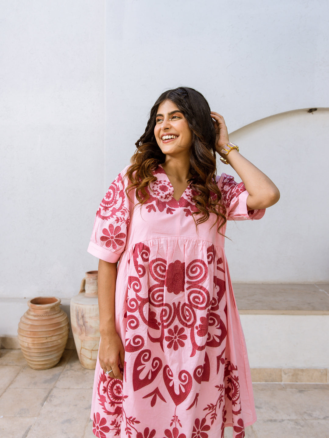 Blue Circle  Embroidery  dress