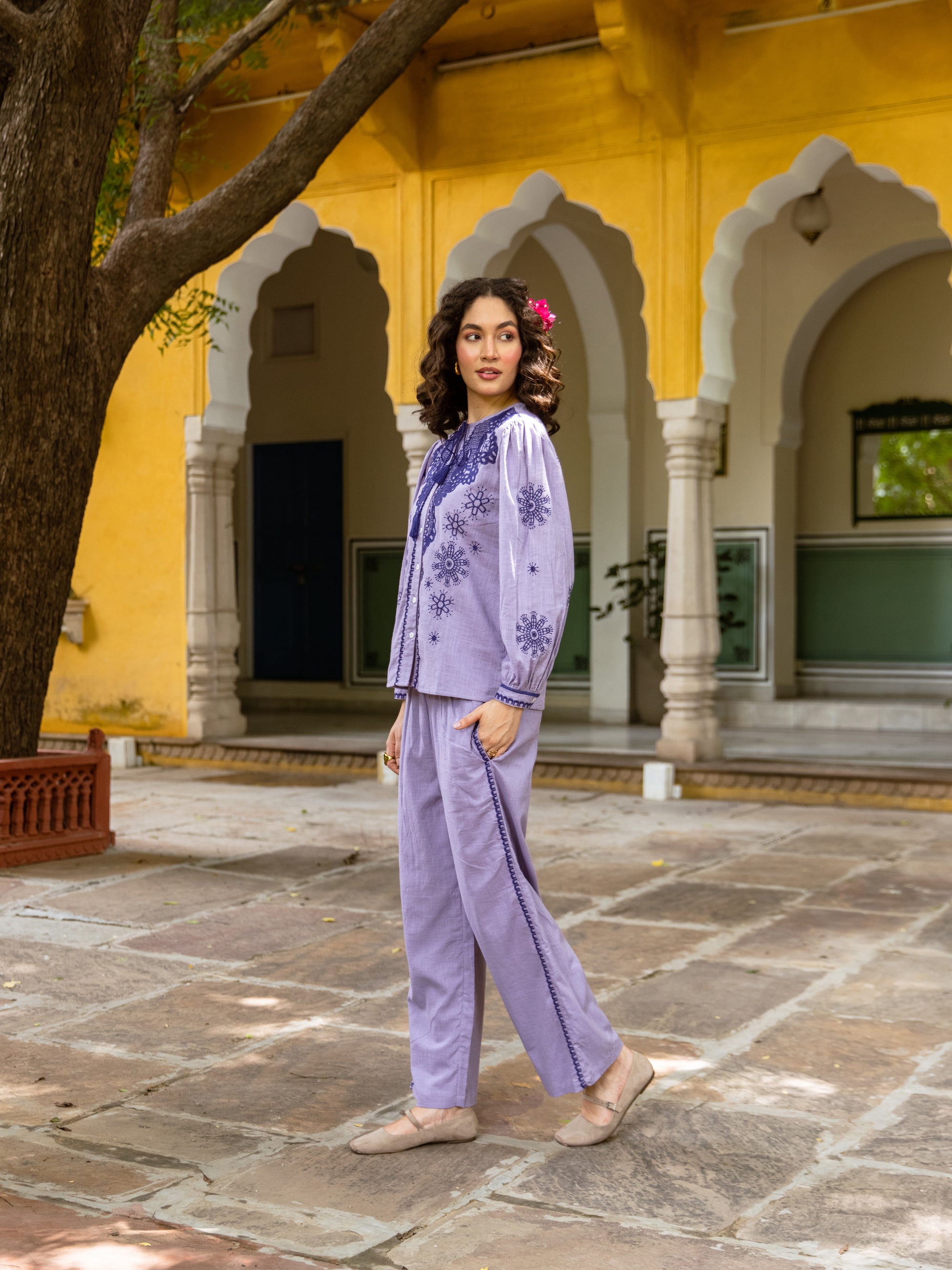 Bhakti Lavender Embroidery Co-ord Set