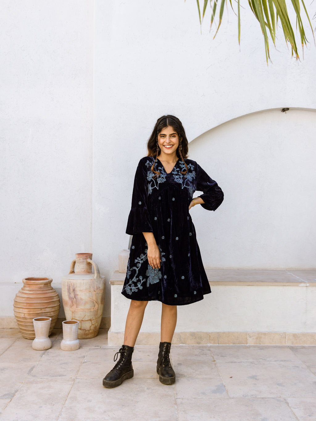 Victoria Embroidery Velvet Dress