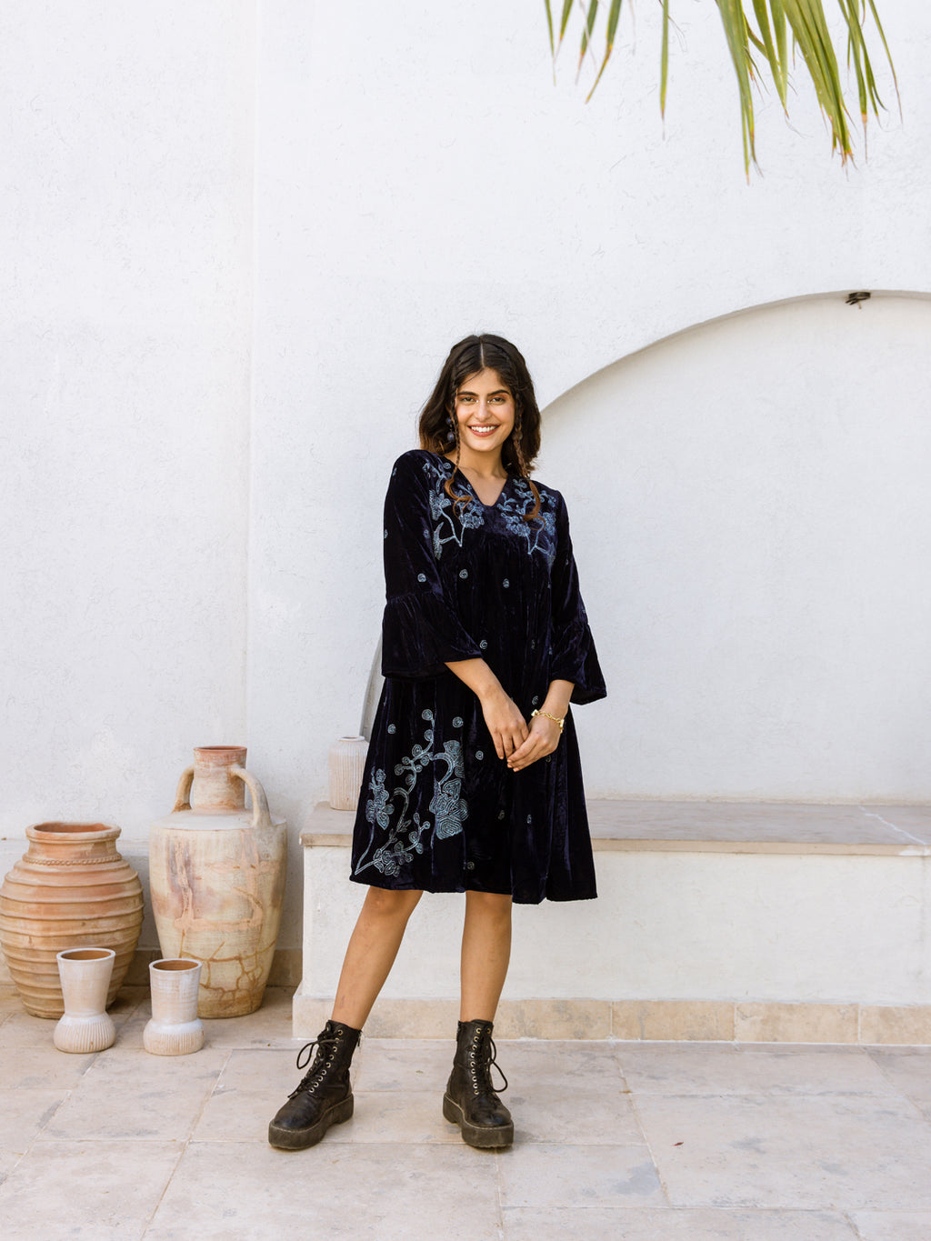 Victoria Embroidery Velvet Dress