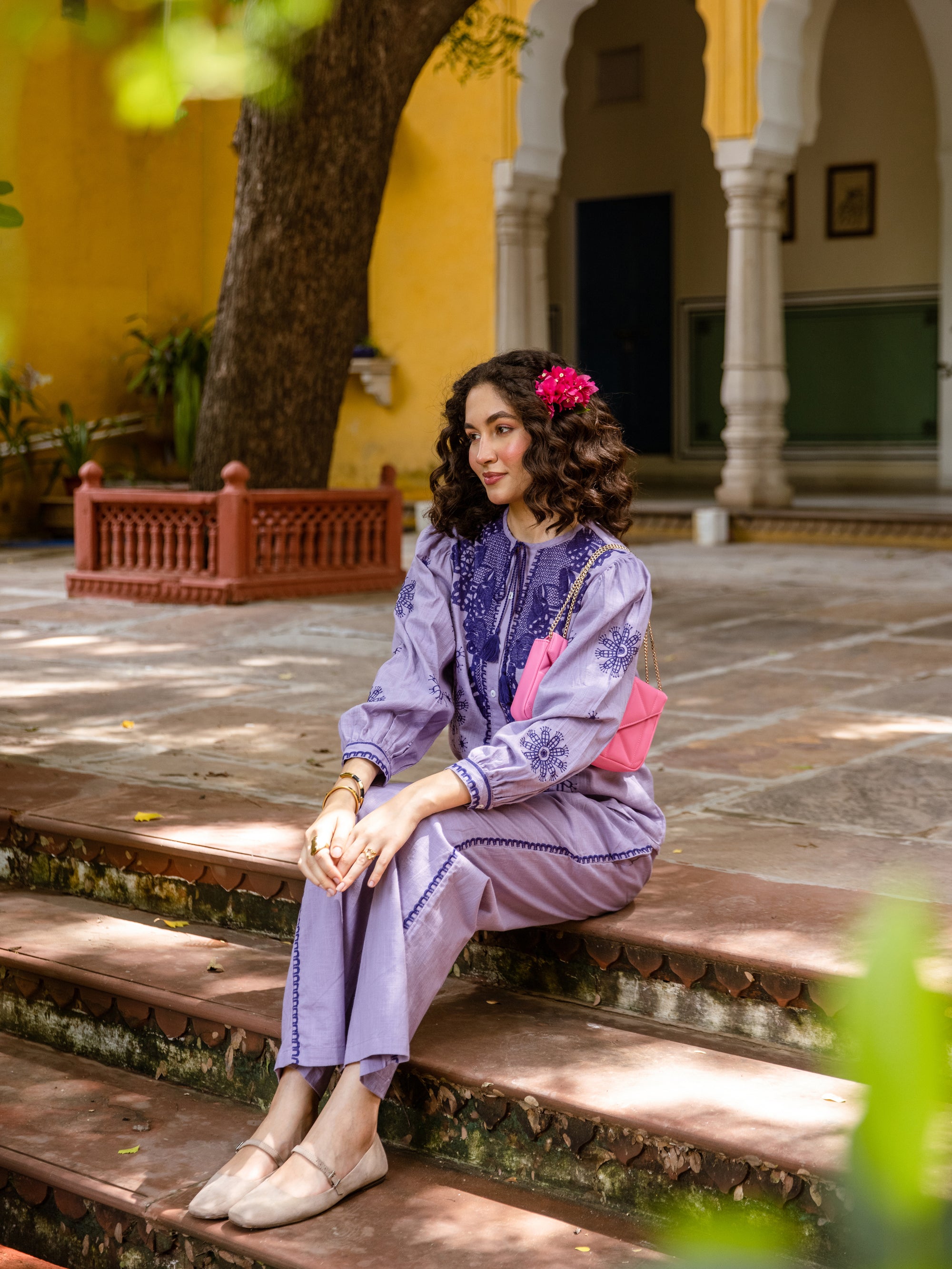 Bhakti Lavender Embroidery Co-ord Set