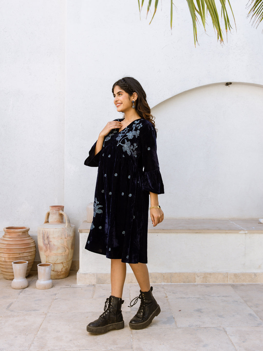 Victoria Embroidery Velvet Dress