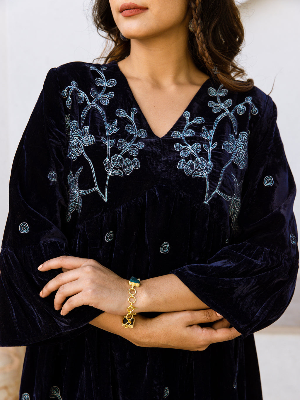 Victoria Embroidery Velvet Dress