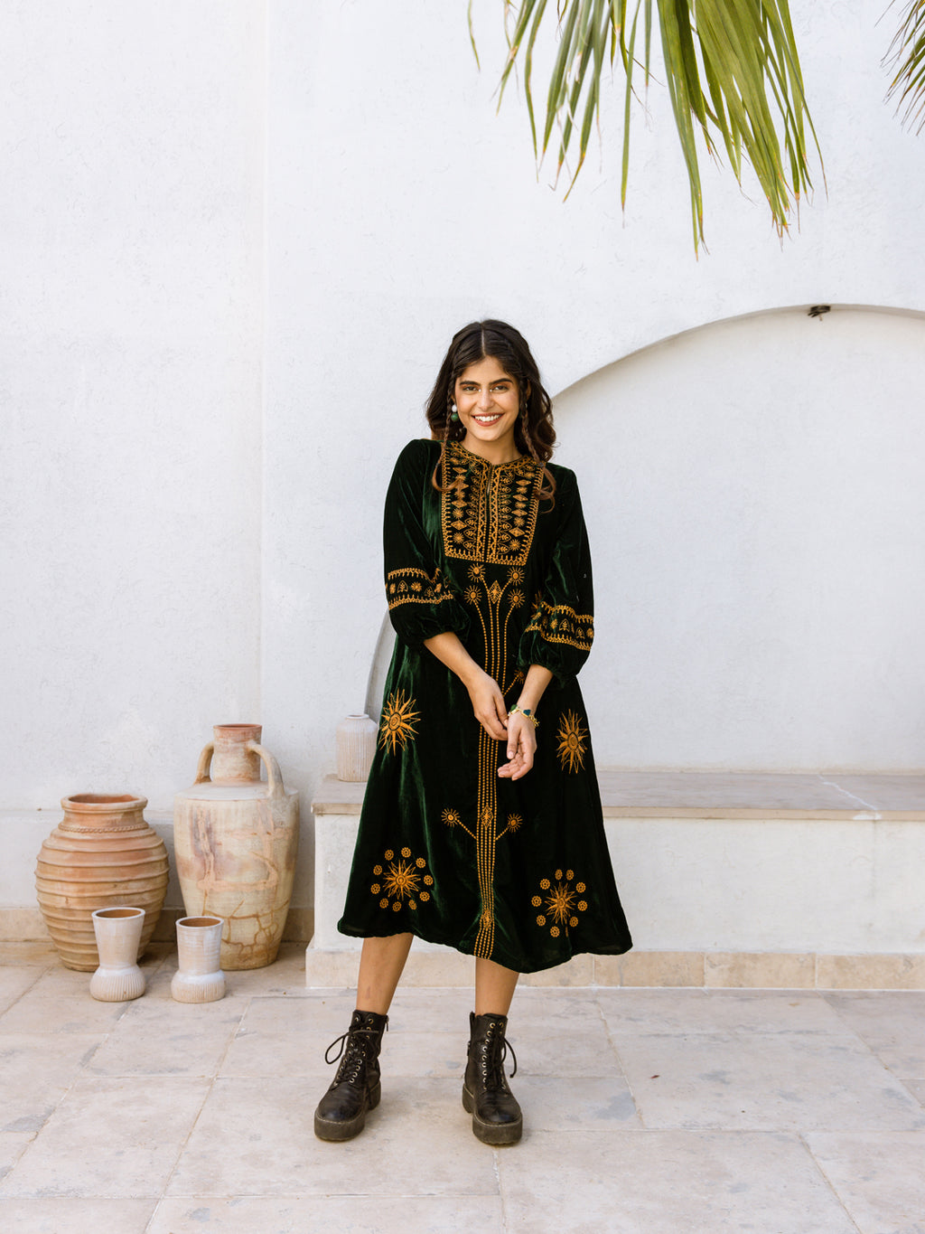 Shimmer Embroidery Velvet Dress