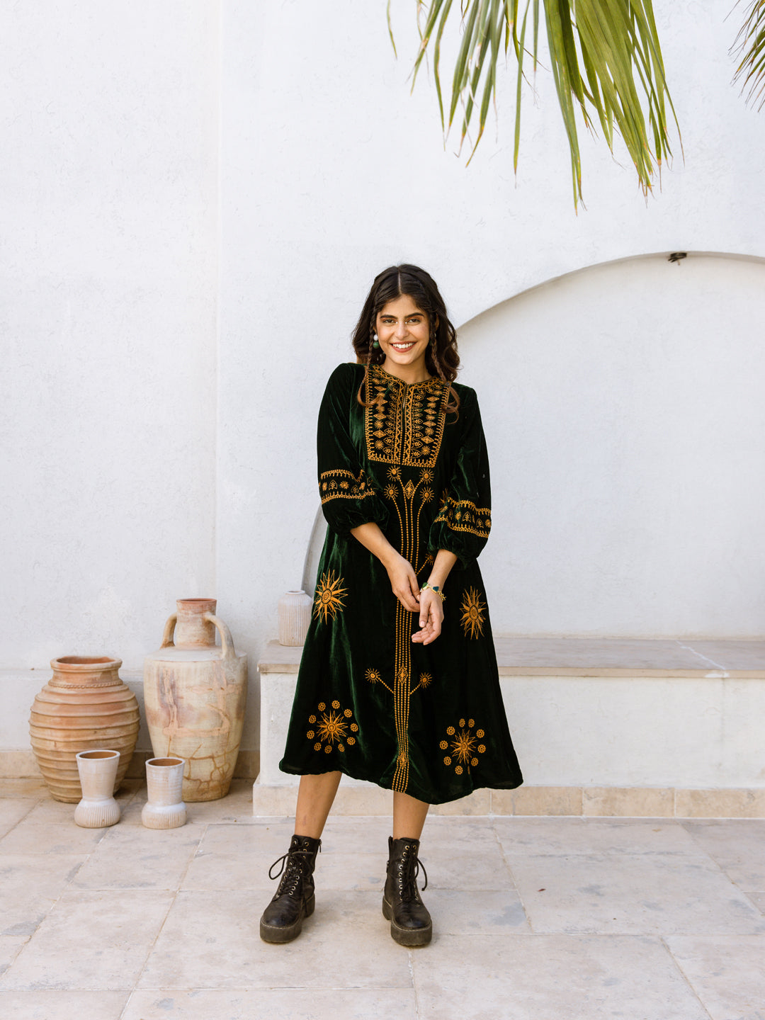 Shimmer Embroidery Velvet Dress