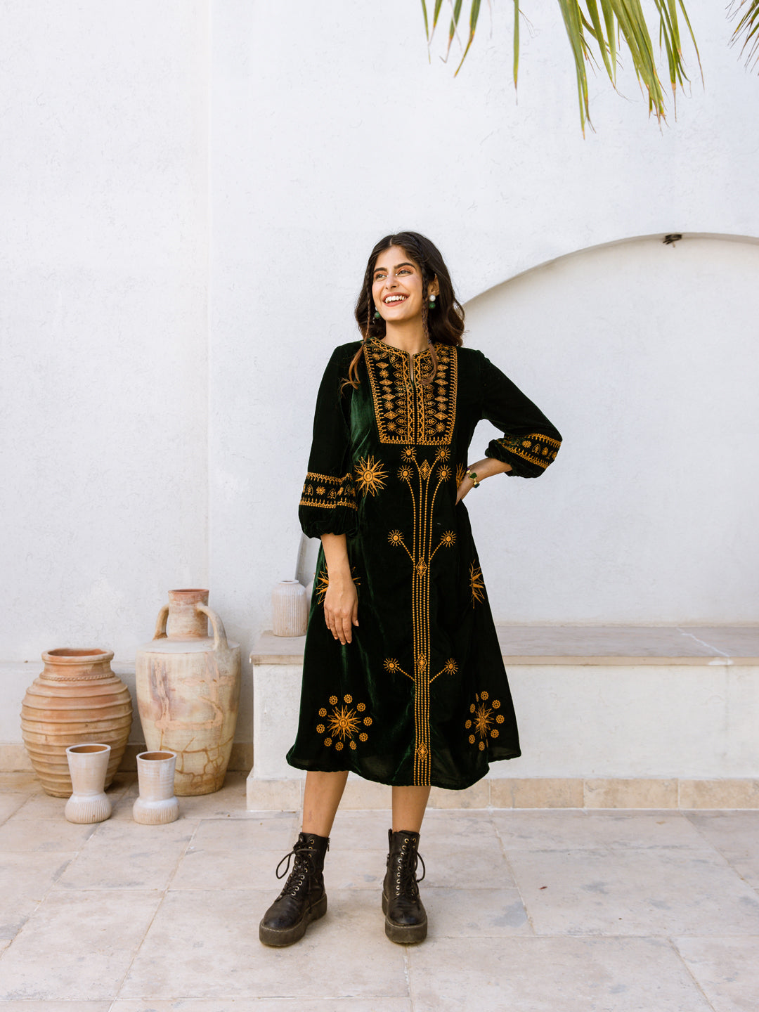 Shimmer Embroidery Velvet Dress