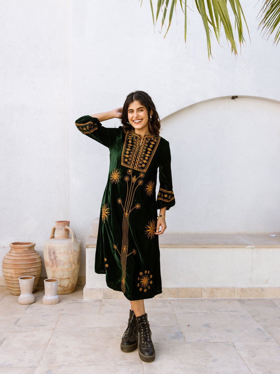 Shimmer Embroidery Velvet Dress