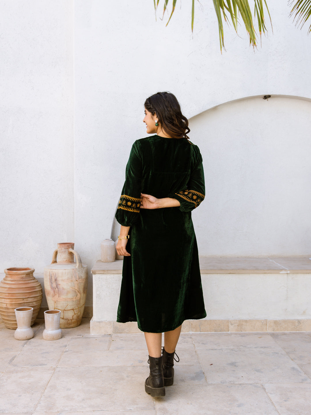 Shimmer Embroidery Velvet Dress