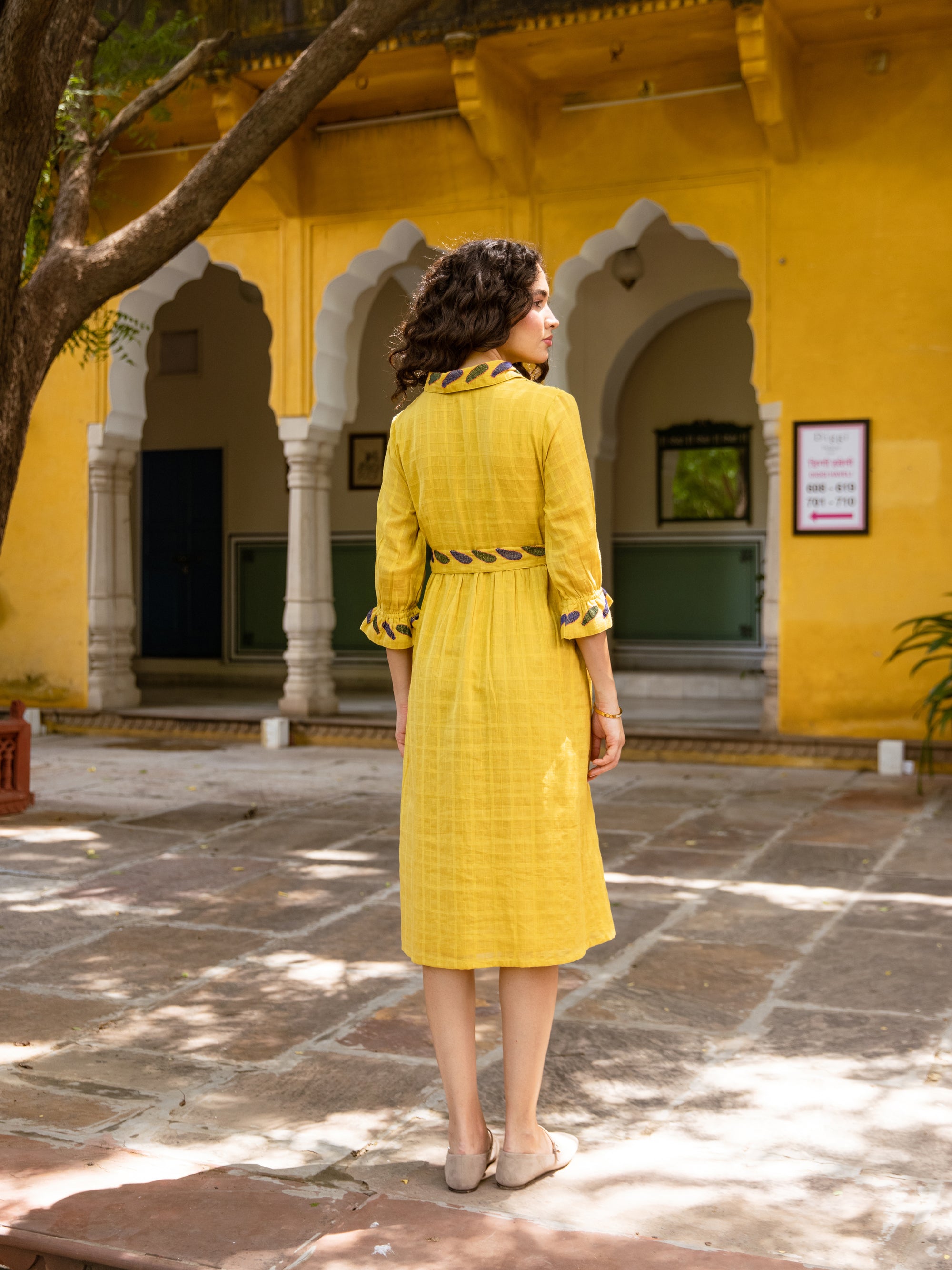 Kaia Mustard Embroidery Dress