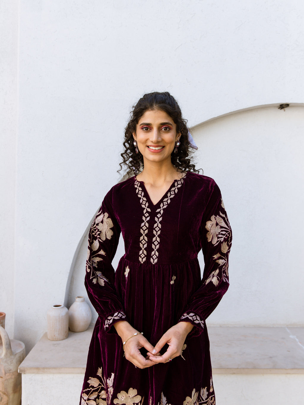 Louise Embroidery Velvet Dress