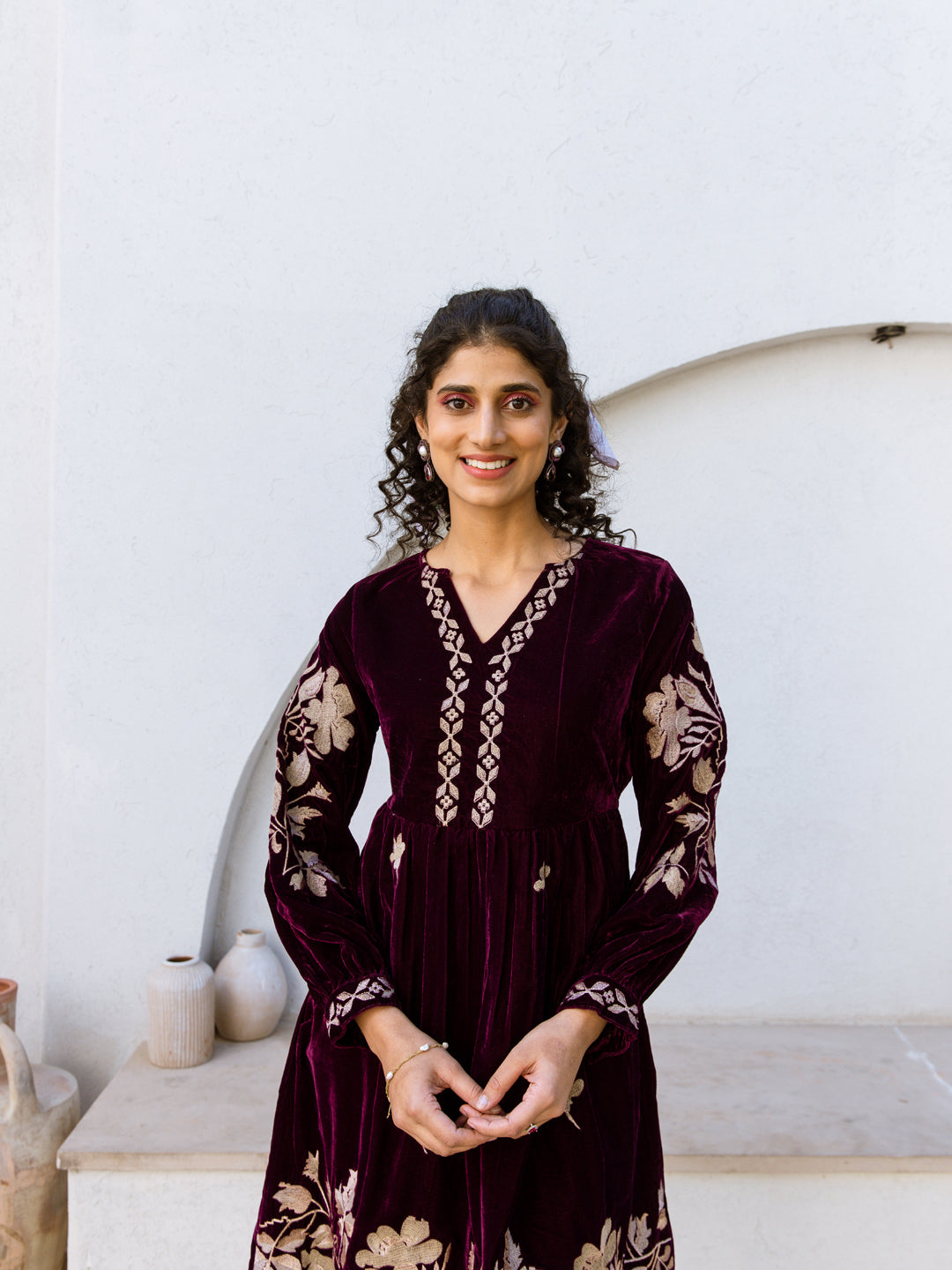 Louise Embroidery Velvet Dress