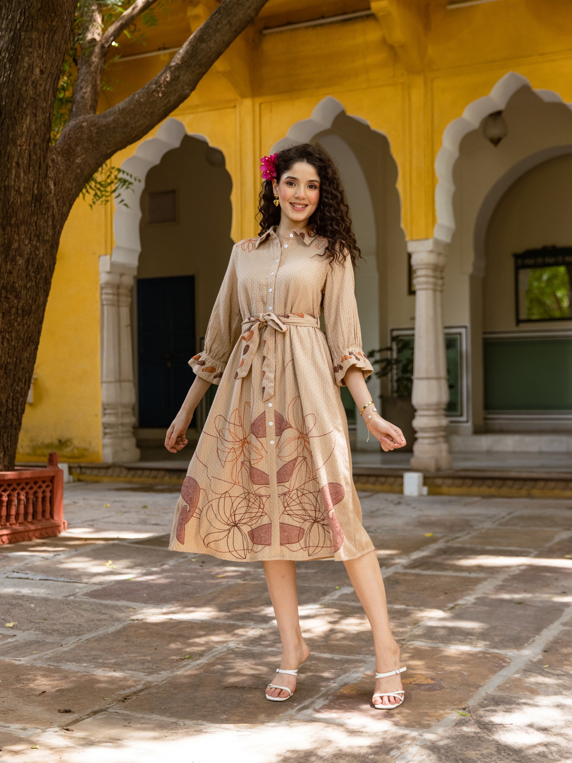 Kaia Beige Embroidery Dress