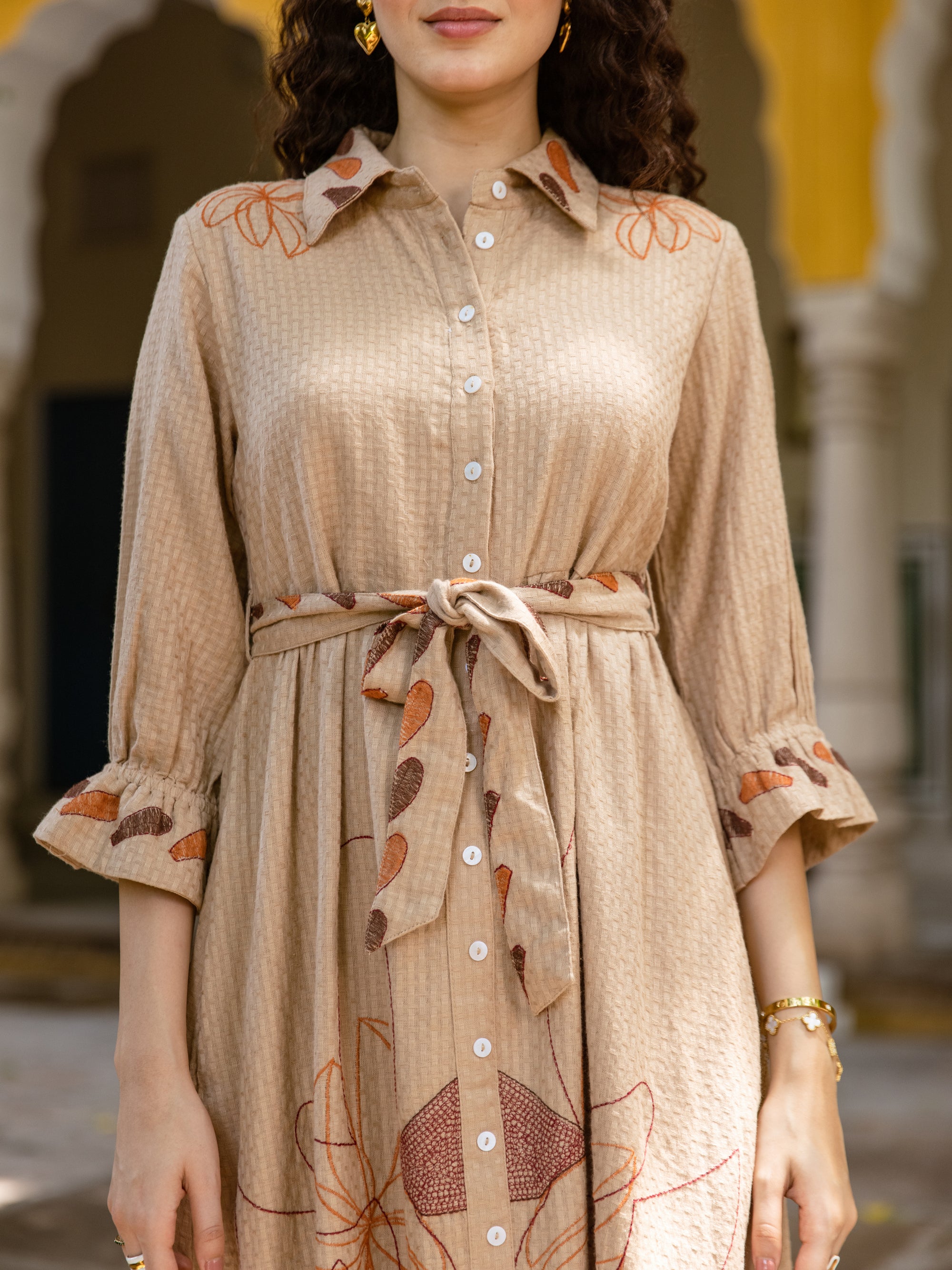 Kaia Beige Embroidery Dress