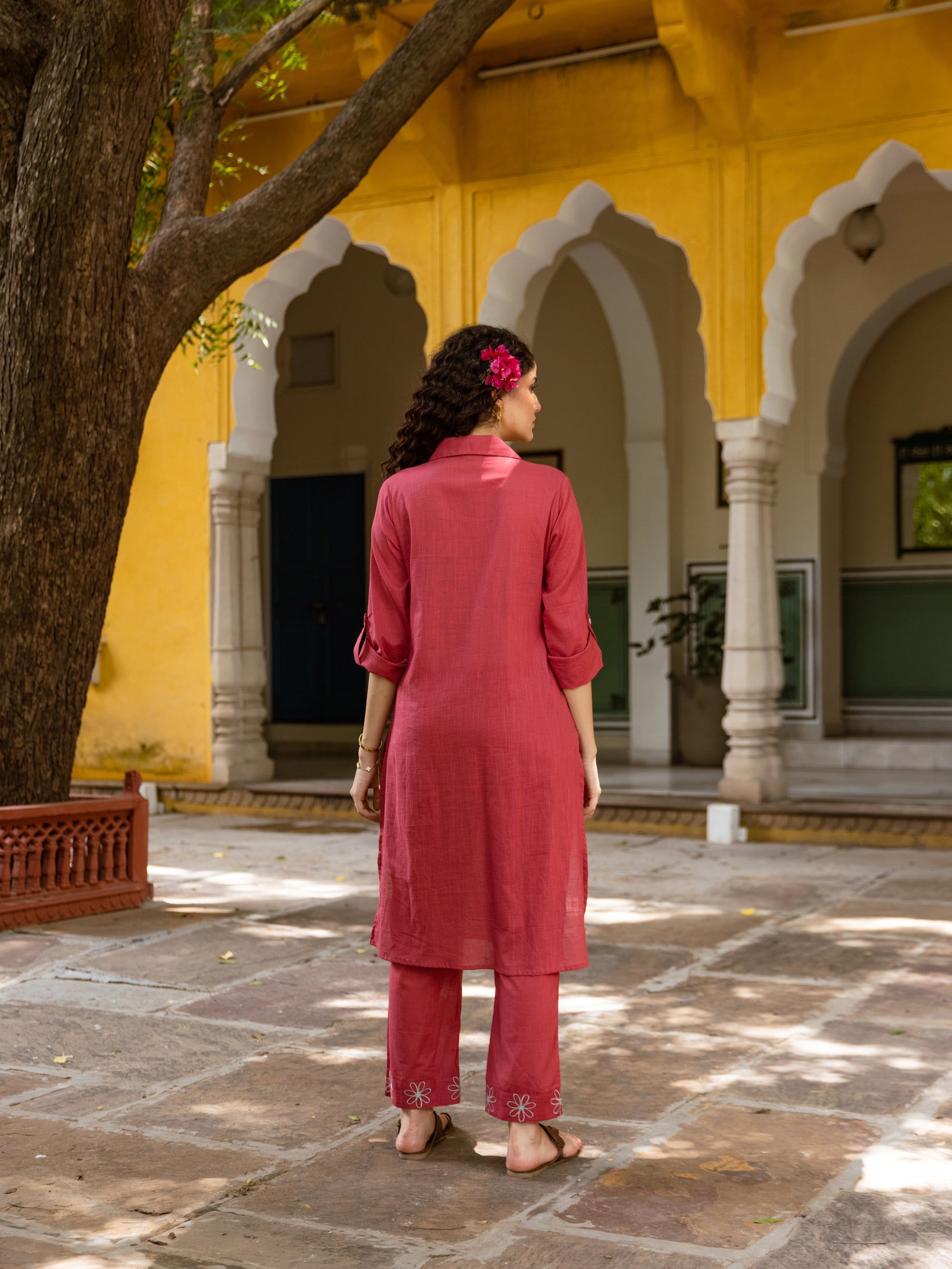 Punk Red Embroidery Kurta Set