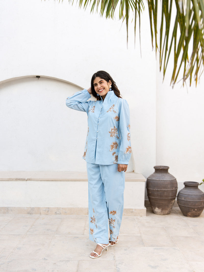 Ben embroidery blue co-ord set