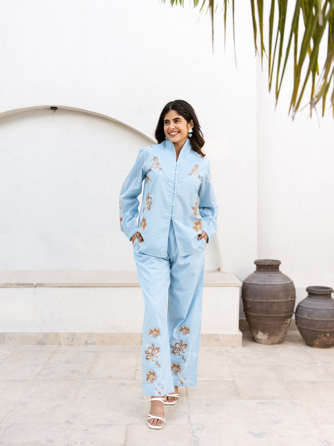 Ben embroidery blue co-ord set