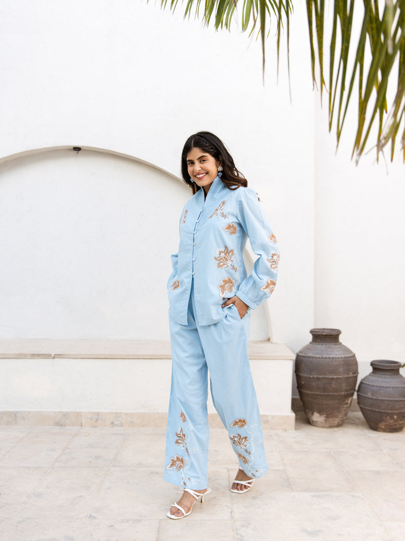 Ben embroidery blue co-ord set