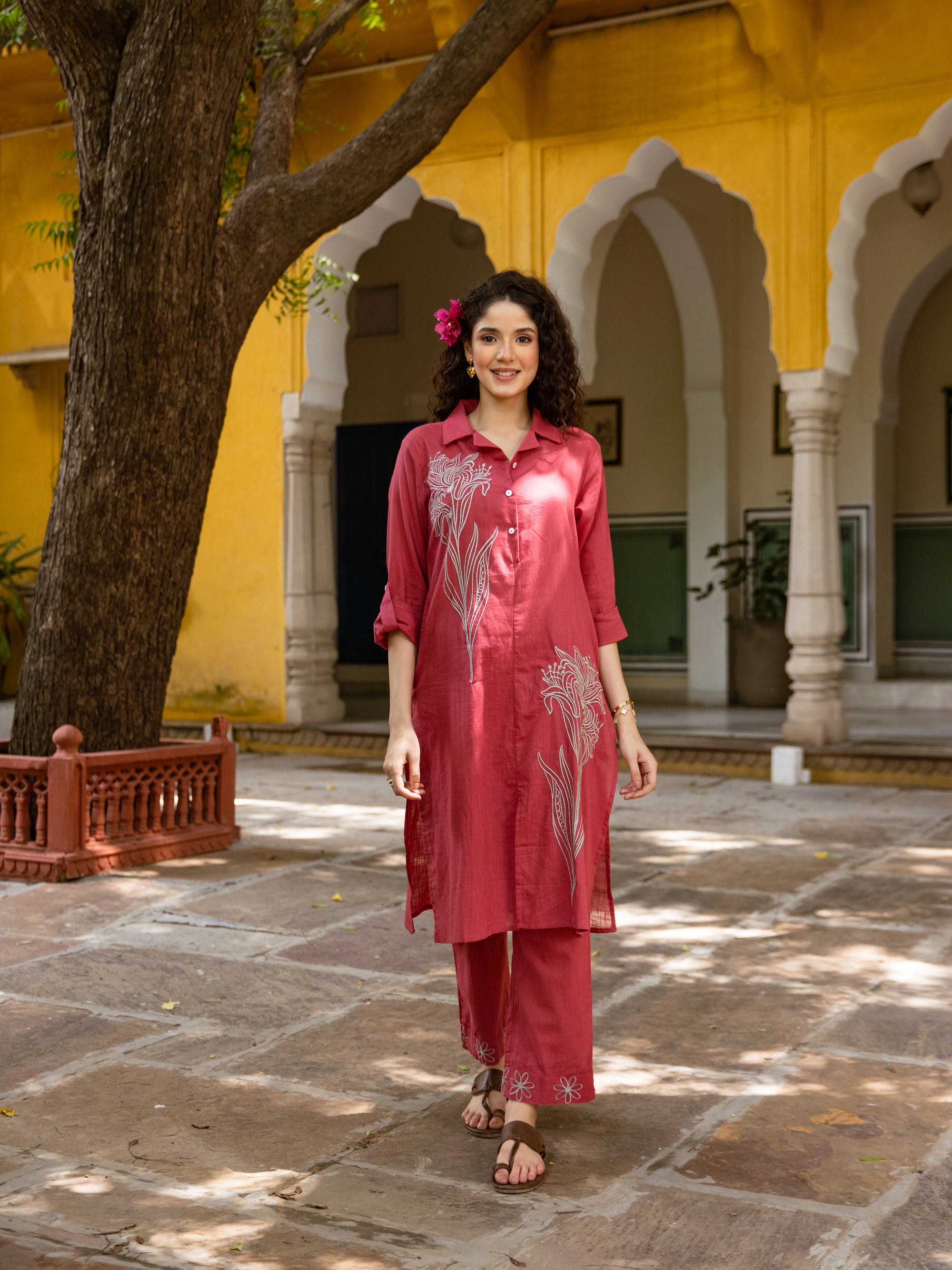 Punk Red Embroidery Kurta Set