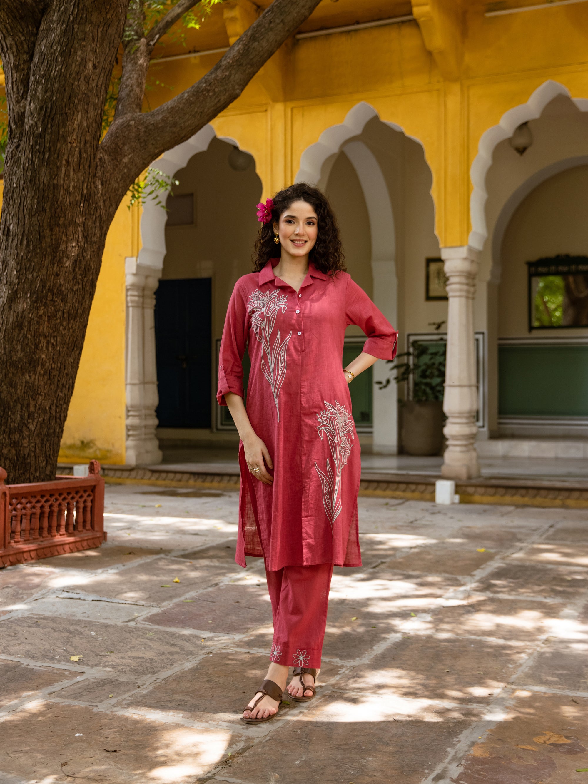 Punk Red Embroidery Kurta Set