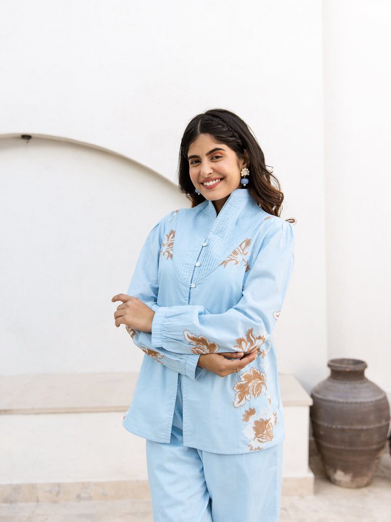 Ben embroidery blue co-ord set