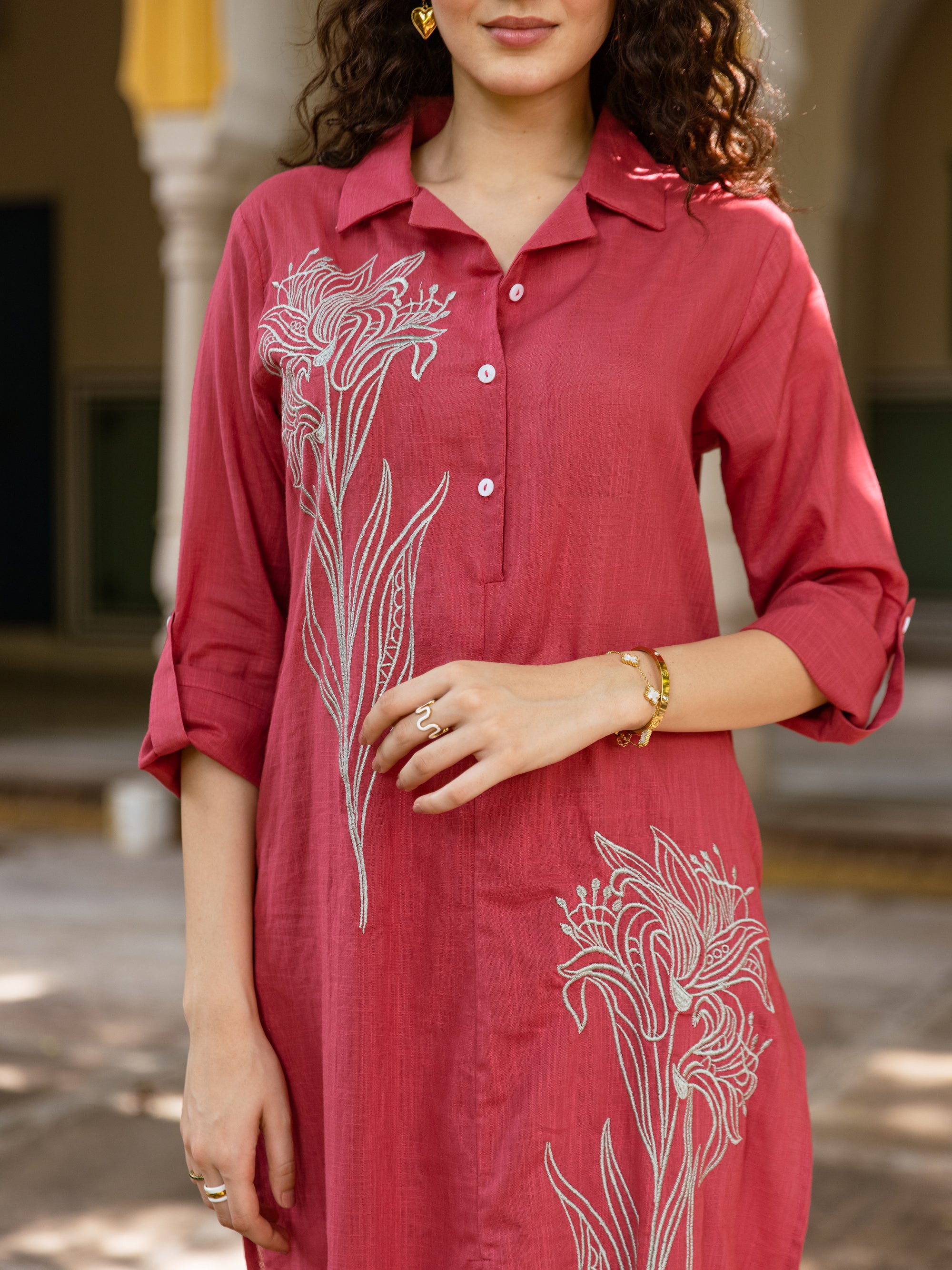 Punk Red Embroidery Kurta Set