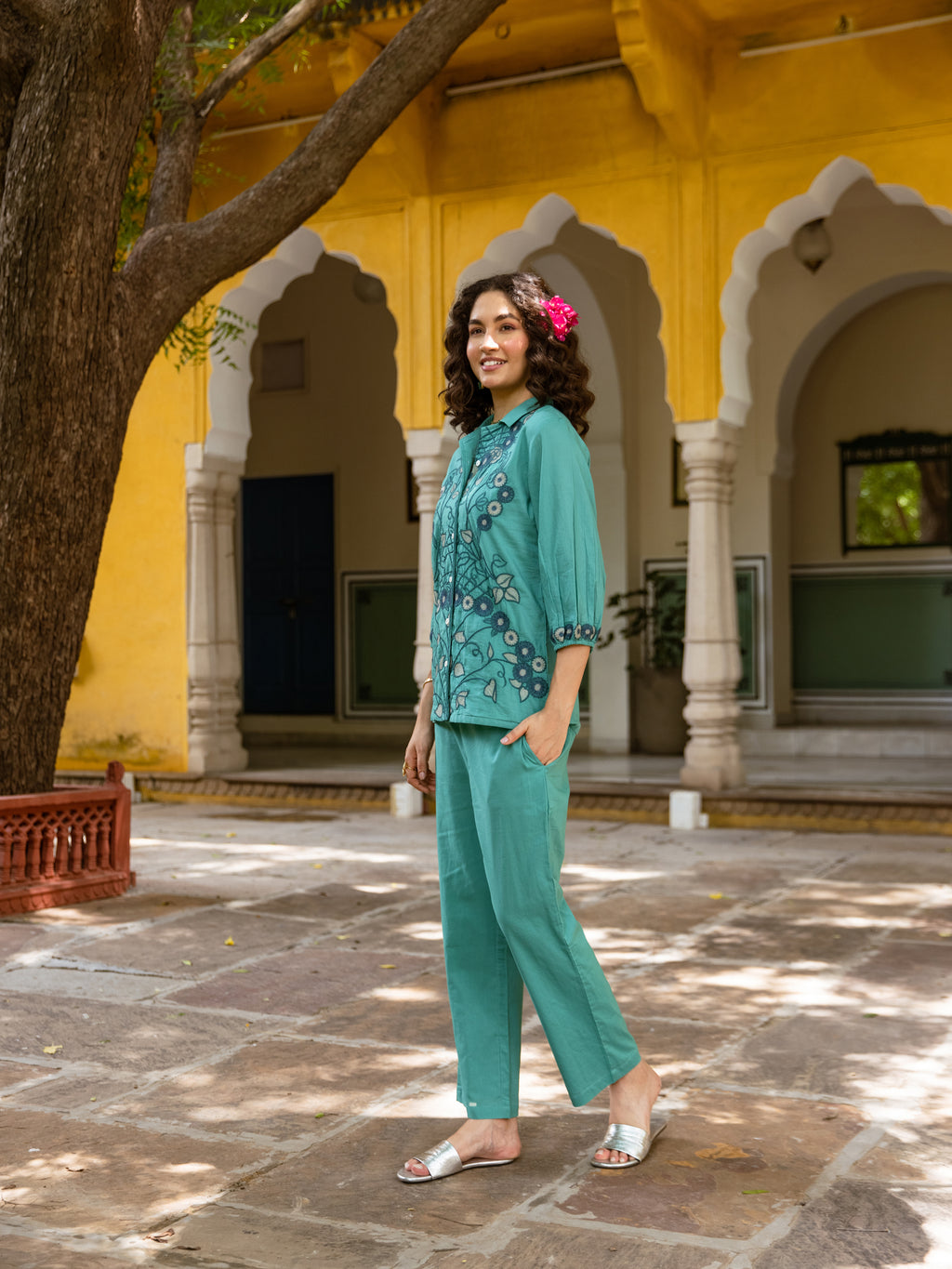 Neelam Teal Embroidery Co-ord set