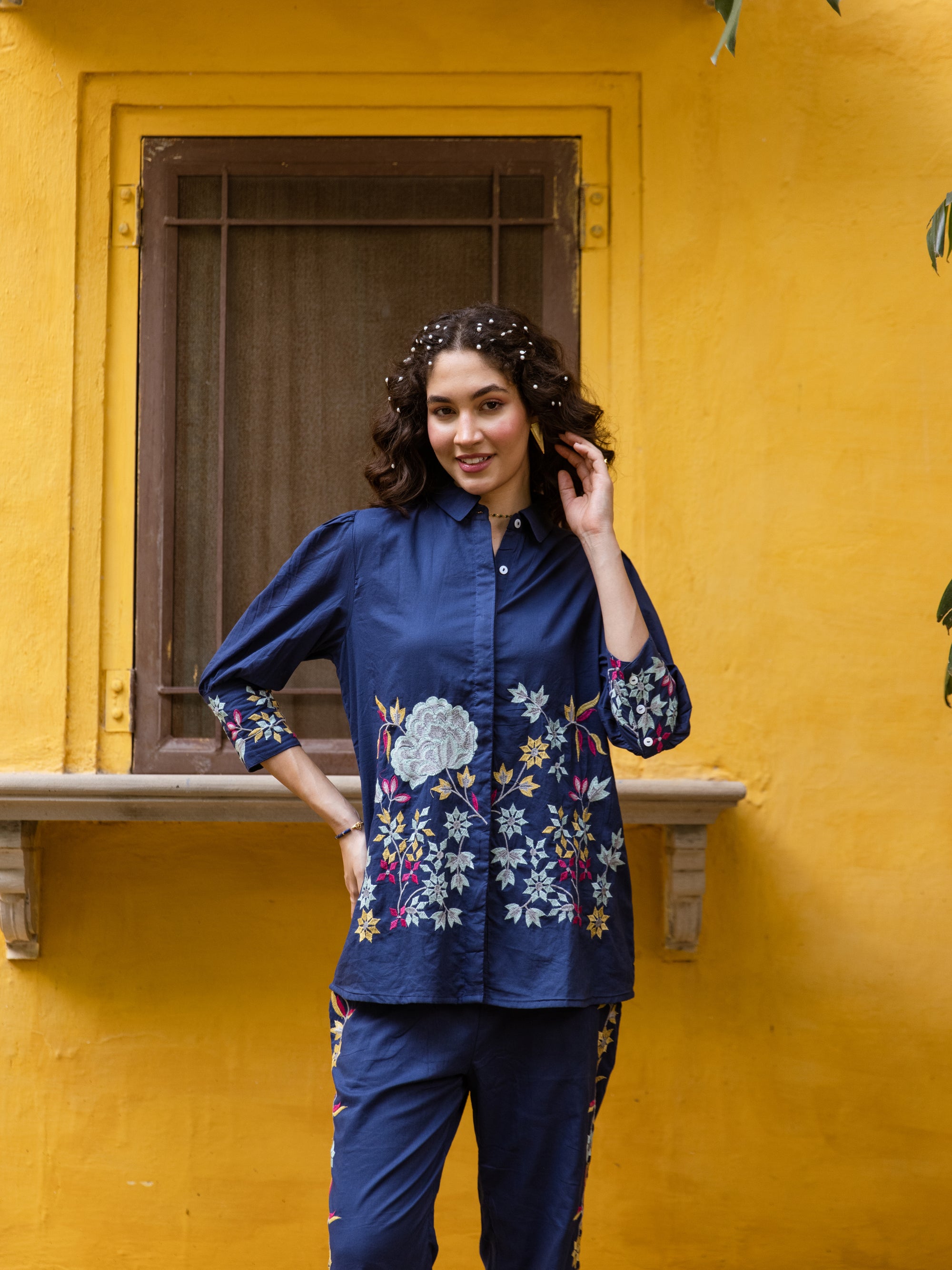 Grayson Blue Embroidery Co-ord Set