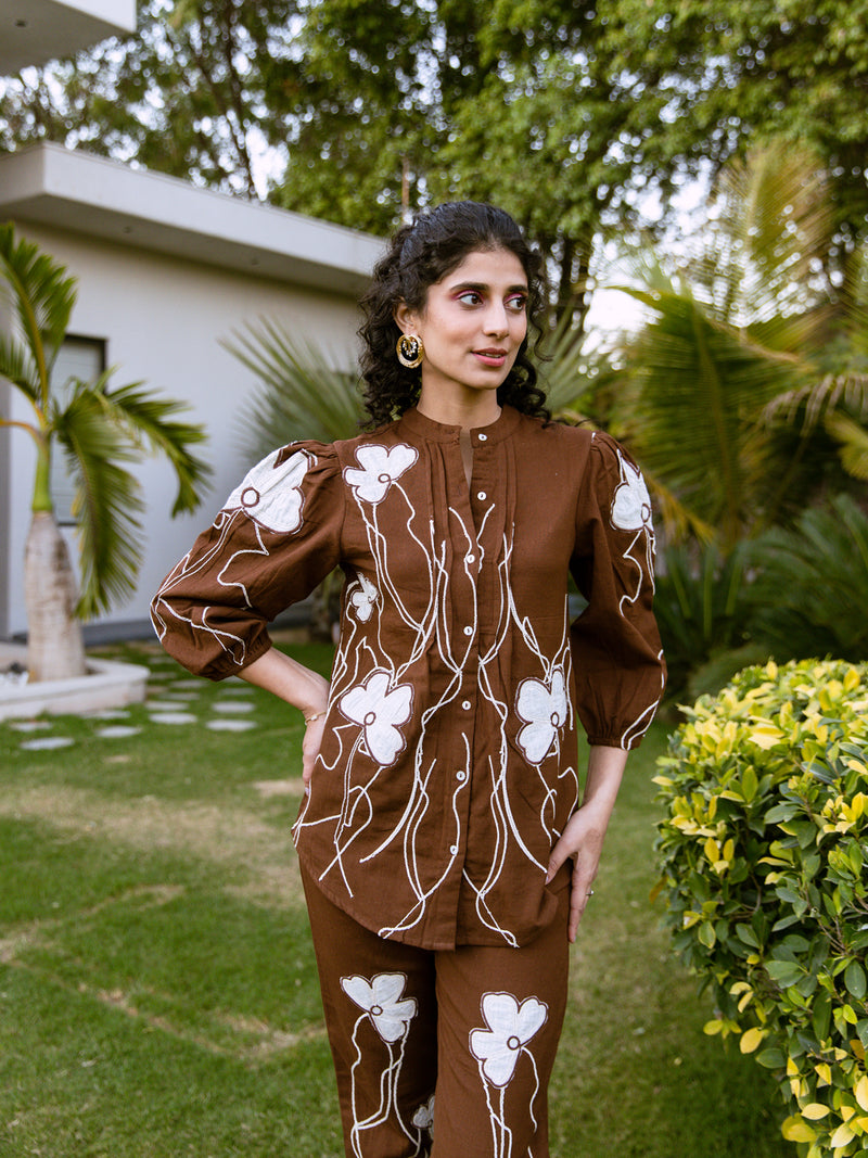 Rachel embroidery brown co-ord set