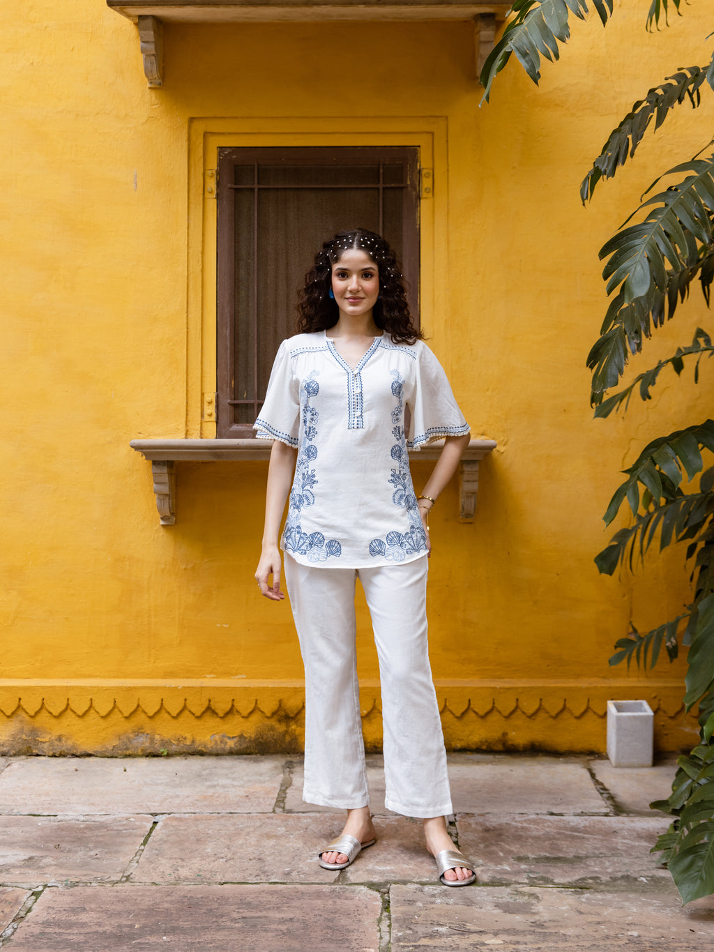 Matteo White Embroidery Co-ord Set