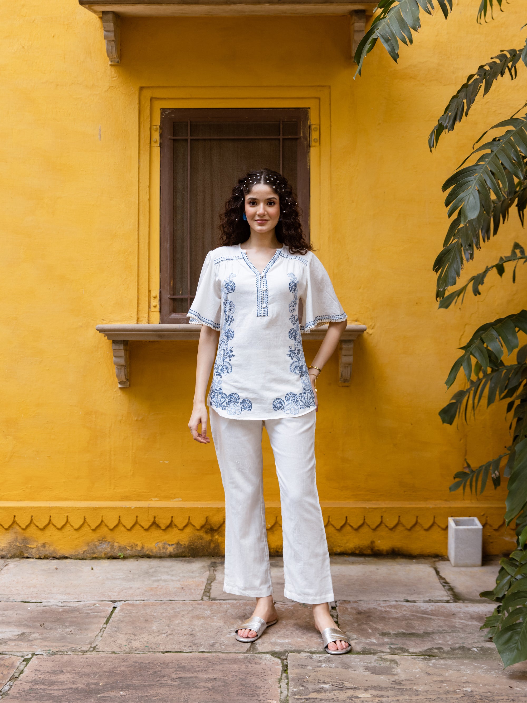 Matteo White Embroidery Co-ord Set
