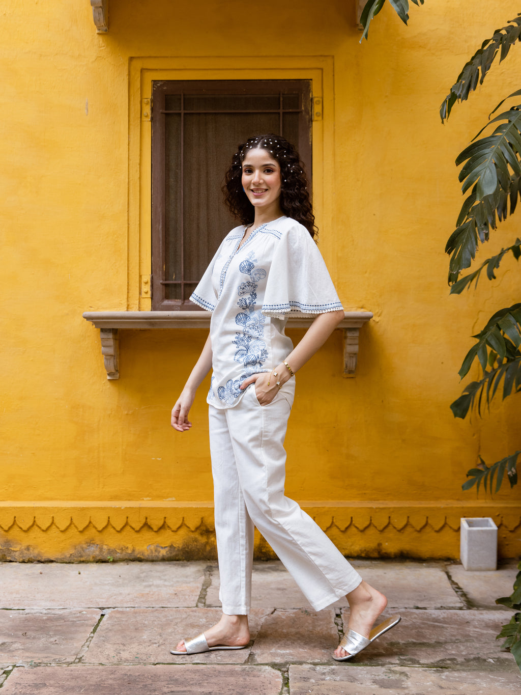 Matteo White Embroidery Co-ord Set